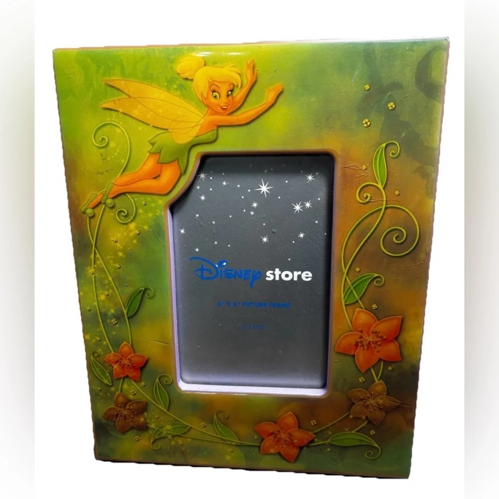 Vintage Tinkerbell Disney Store Picture Frame For 4x6 Fairy Acrylic Wood Easel